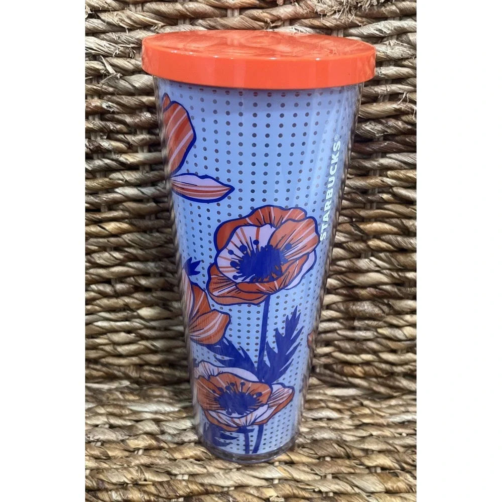 2017 Starbucks Poppy Floral Flower Cold Cup Tumbler w/Lid Venti 24oz New w/Tags!